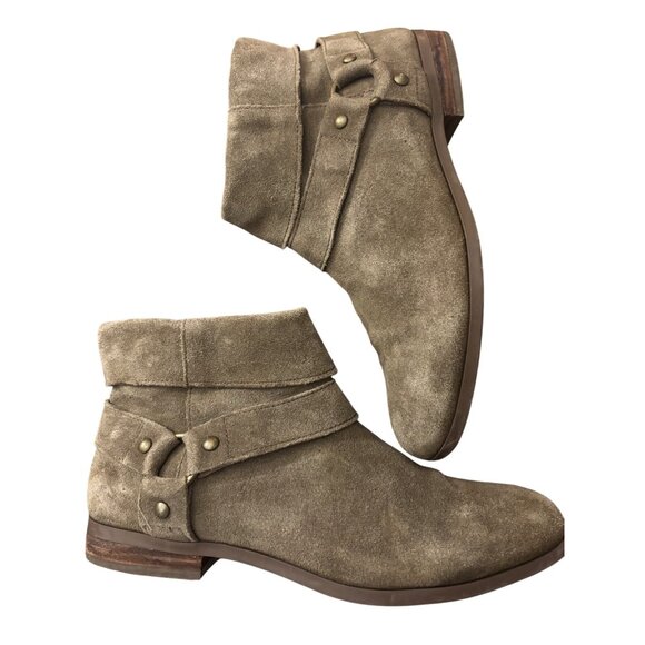 Sole Society Taupe Suede Ankle Boots With Wraparound Strap & Side Zipper - Picture 1 of 11